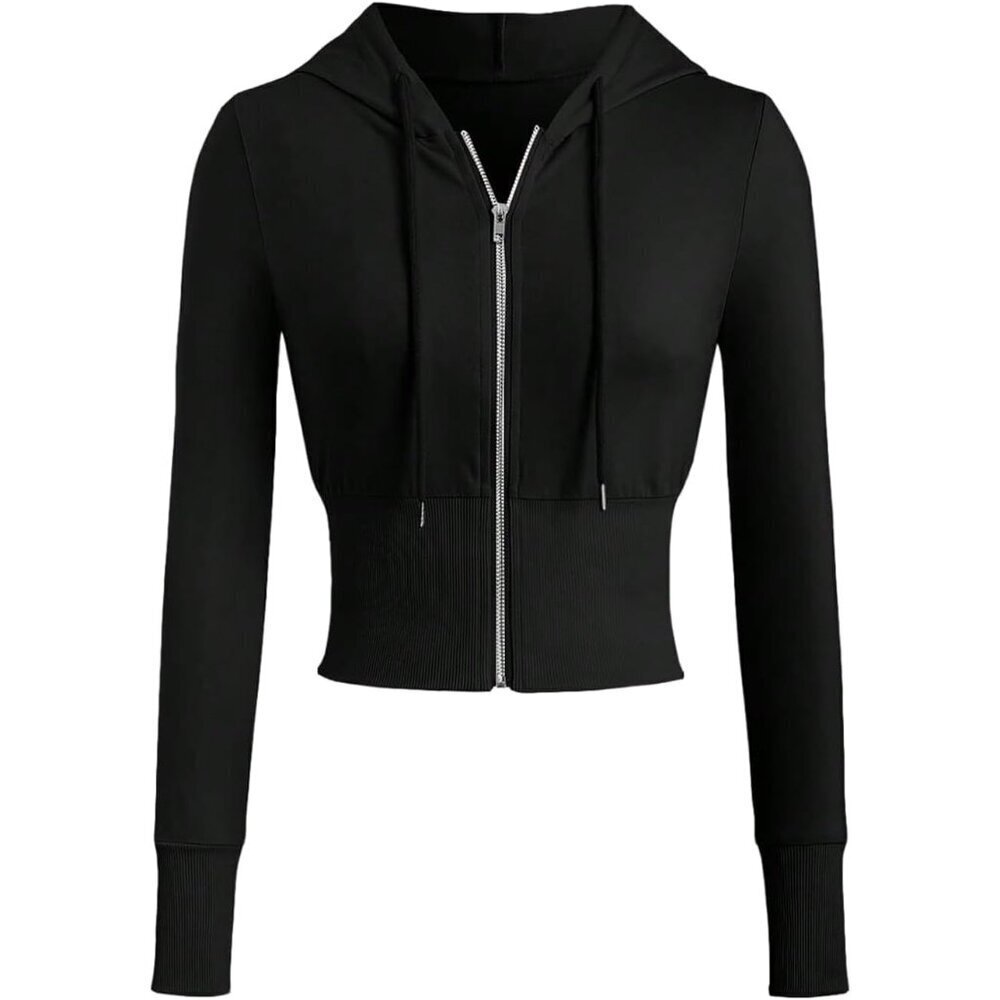 Women's Cropped Hoodie Fitted Zip Up Long Sleeve Casual Sweater